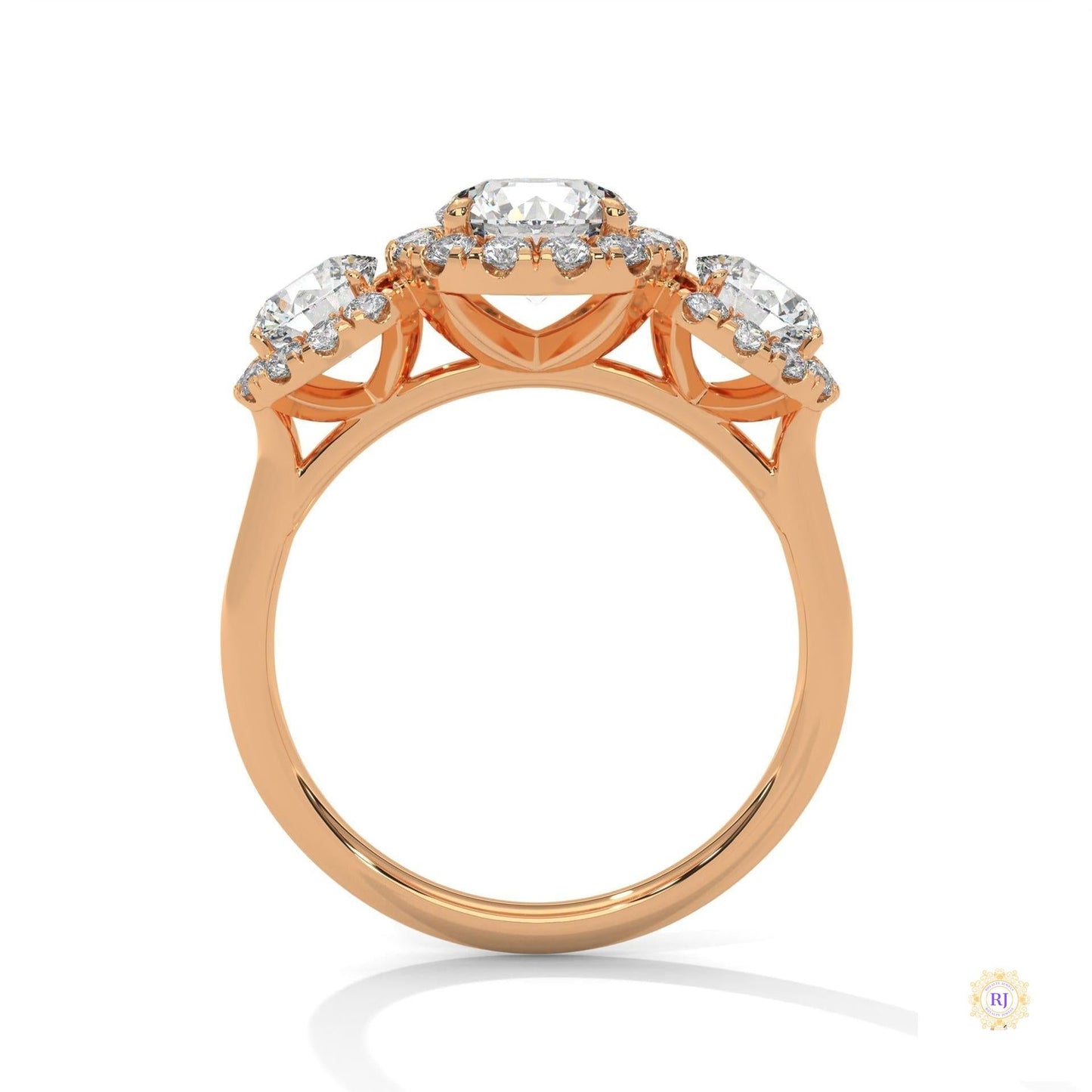 2.55 Ct. Three-Stone Halo Lab Diamond Ring