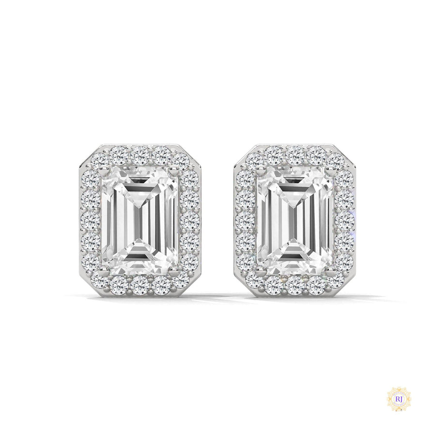 1.05 CT. Emerald-Cut Diamond Halo Stud Earrings