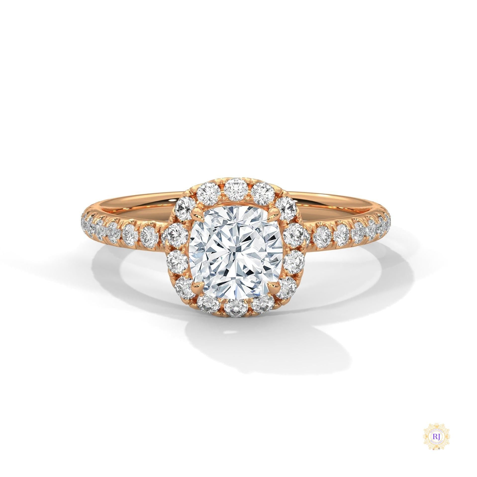 1.40 Ct. Cushion Halo Lab Diamond Engagement Ring
