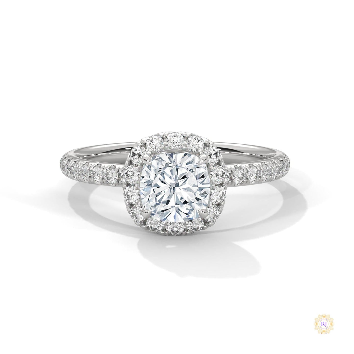 1.40 Ct. Cushion Halo Lab Diamond Engagement Ring