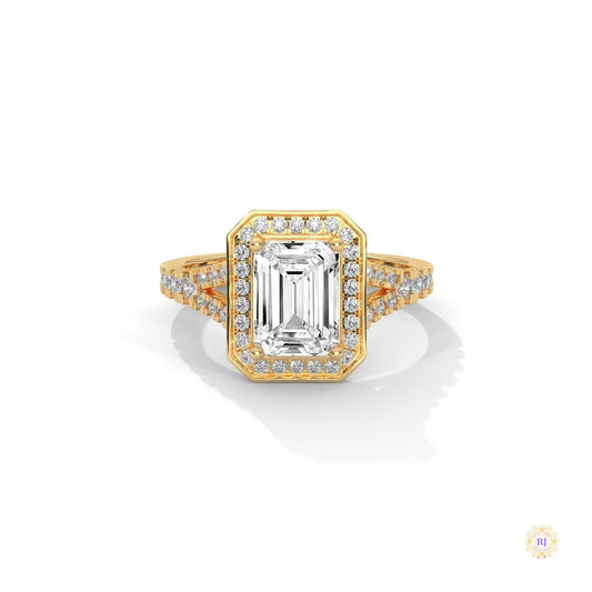 1.60 Ct. Emerald-Cut Halo Lab Diamond Engagement Ring