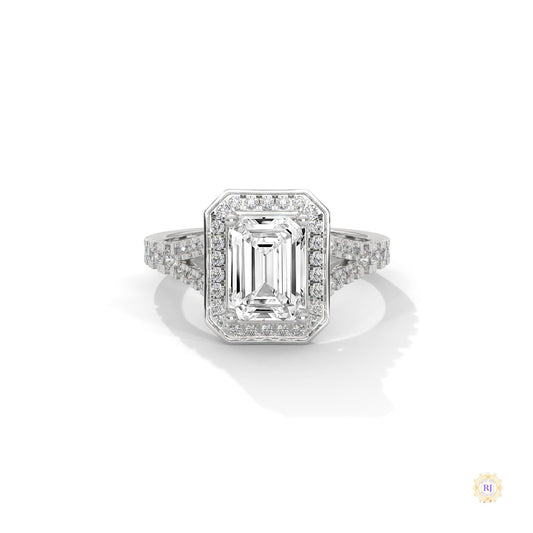 1.60 Ct. Emerald-Cut Halo Lab Diamond Engagement Ring