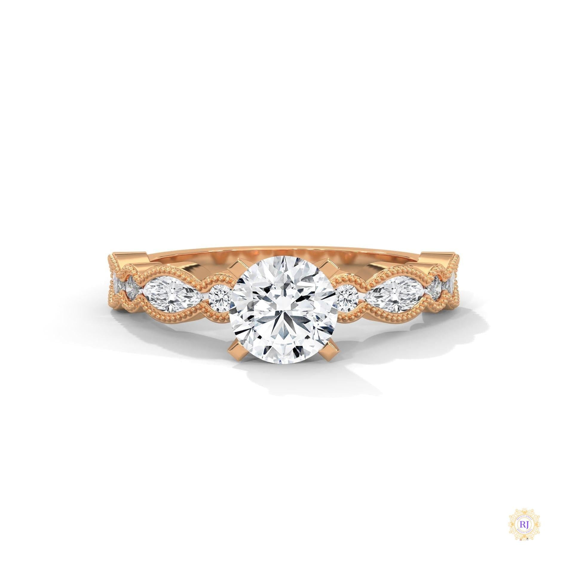 1.60 Ct. Round Lab Diamond Marquise Engagement Ring