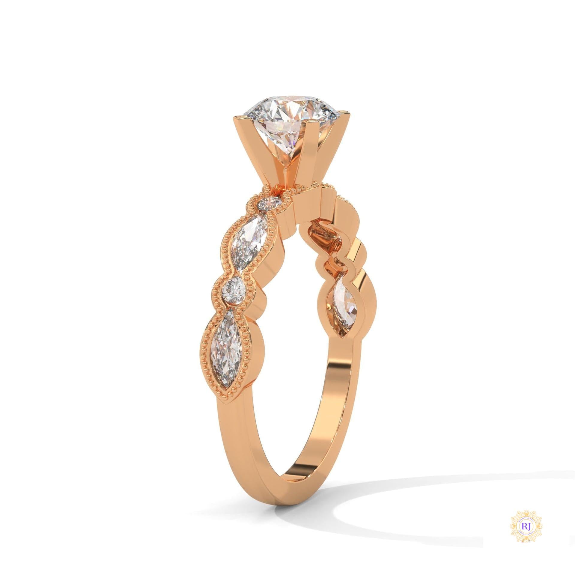 1.60 Ct. Round Lab Diamond Marquise Engagement Ring