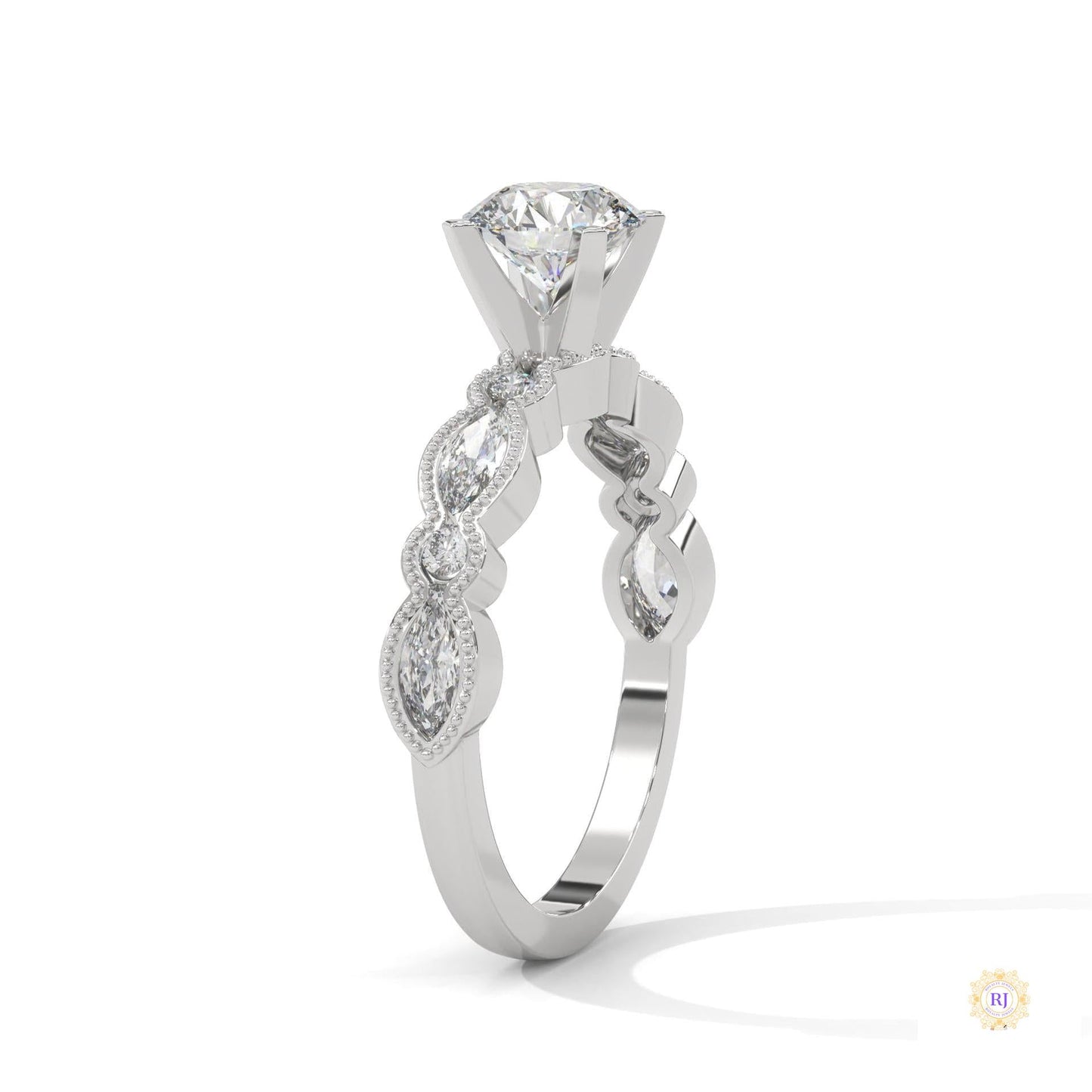1.60 Ct. Round Lab Diamond Marquise Engagement Ring