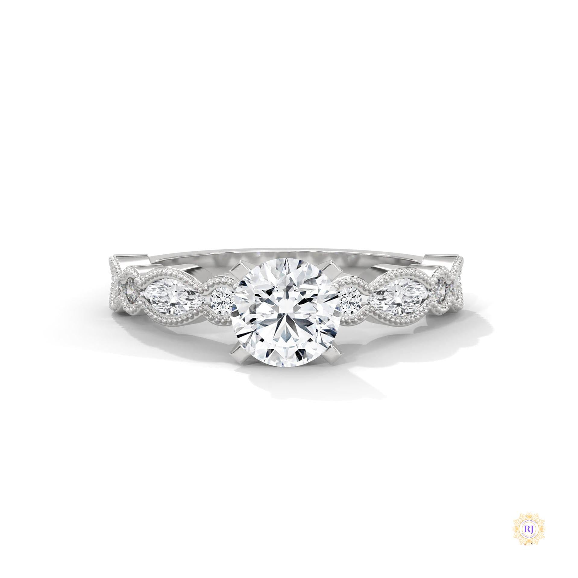 1.60 Ct. Round Lab Diamond Marquise Engagement Ring