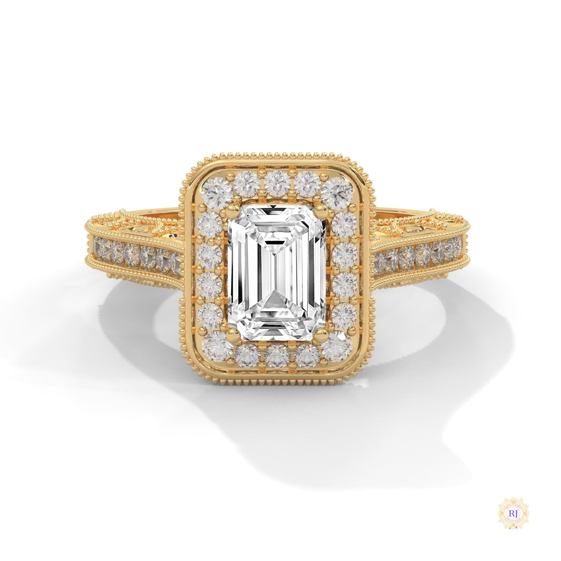 1.70 Ct. Emerald-Cut Halo Lab Diamond Ring