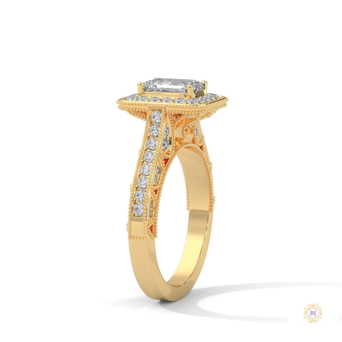 1.70 Ct. Emerald-Cut Halo Lab Diamond Ring