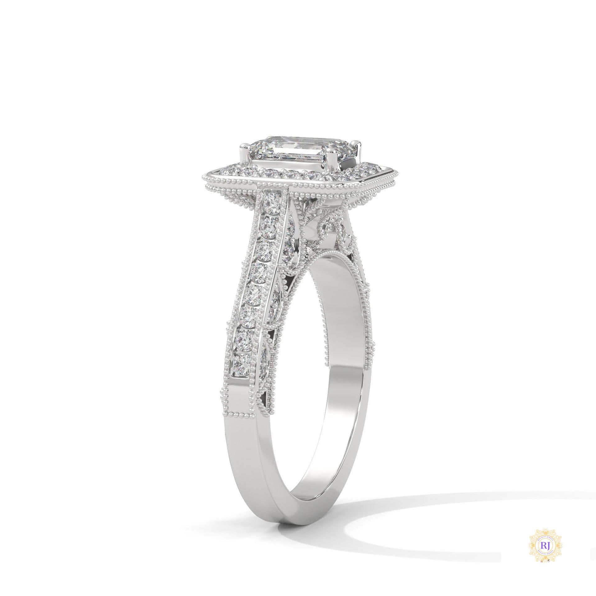 1.70 Ct. Emerald-Cut Halo Lab Diamond Ring