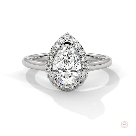 1.70 Ct. Pear Halo Lab Diamond Engagement Ring
