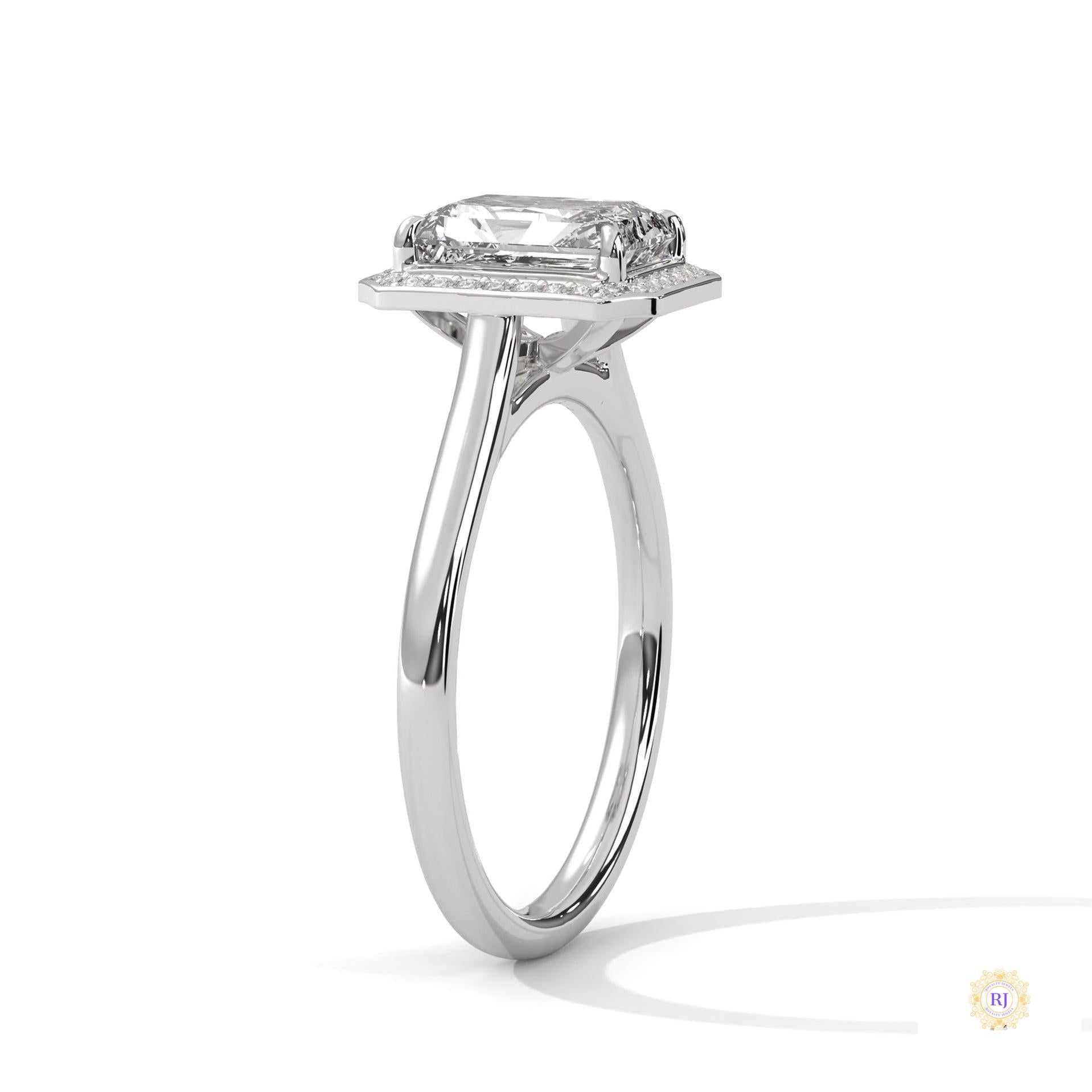 2 Ct. Emerald-Cut Lab Diamond Halo Ring