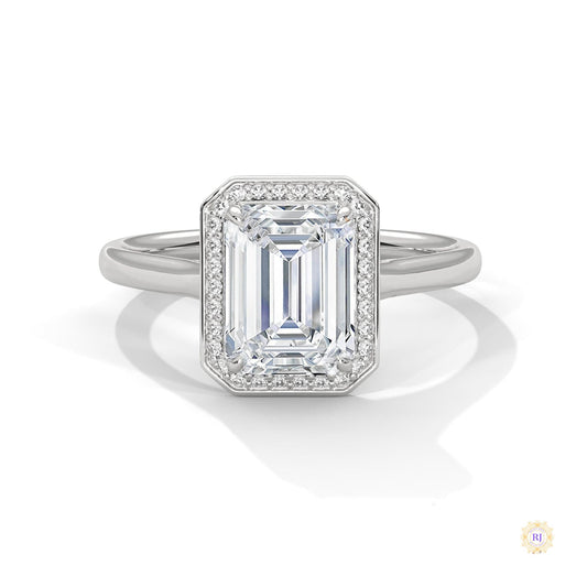 2 Ct. Emerald-Cut Lab Diamond Halo Ring