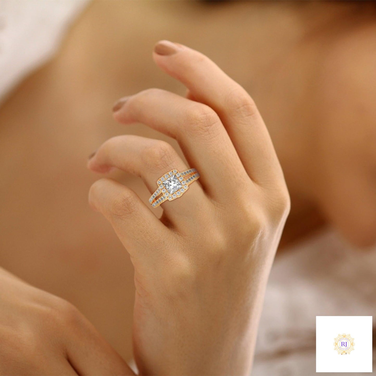 2 Ct. Princess-Cut Lab Diamond Halo Engagement Ring