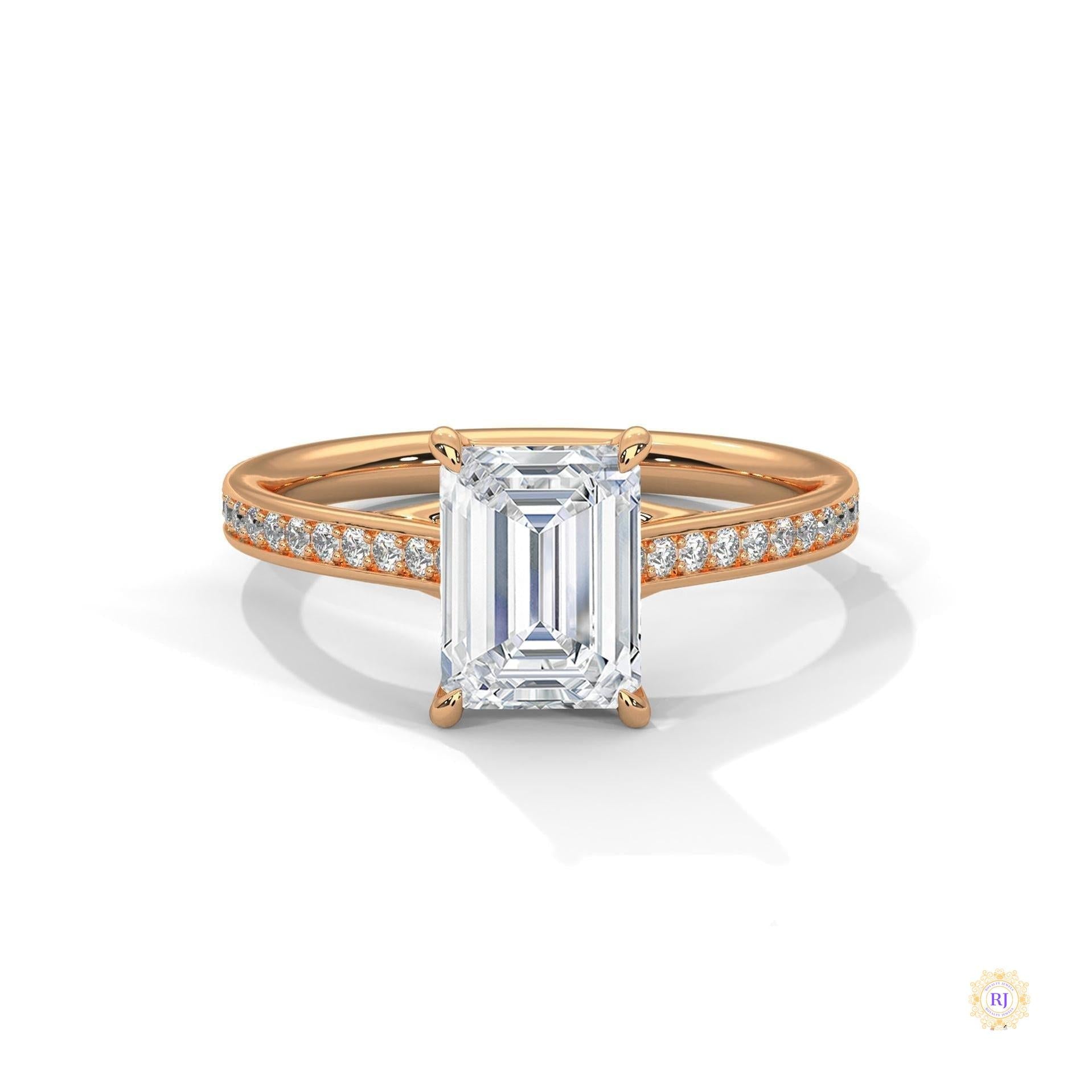 2.20 Ct. Emerald Cut Lab Diamond Pavé Engagement Ring