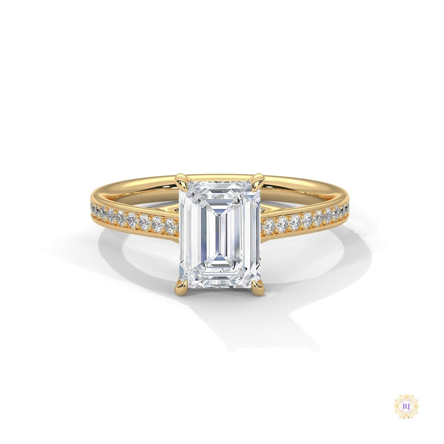 2.20 Ct. Emerald Cut Lab Diamond Pavé Engagement Ring