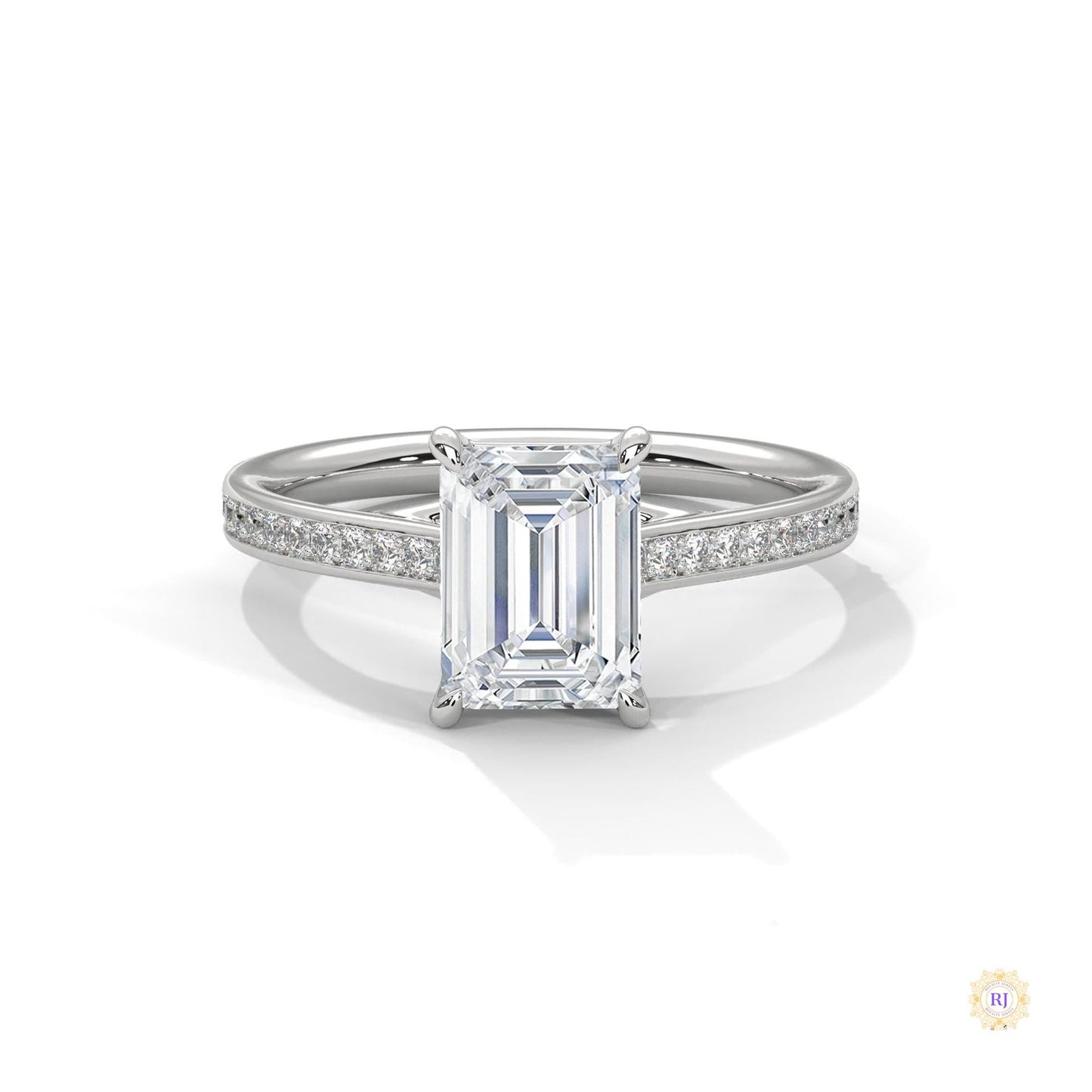 2.20 Ct. Emerald Cut Lab Diamond Pavé Engagement Ring