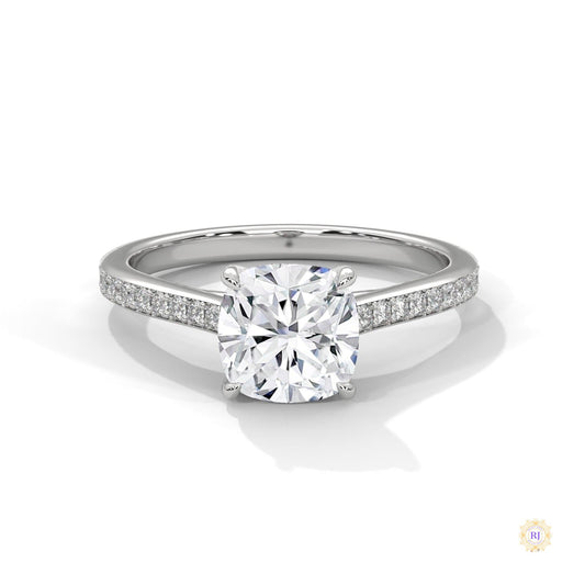 2.25 Ct. Cushion Solitaire Lab Diamond Pavé Ring