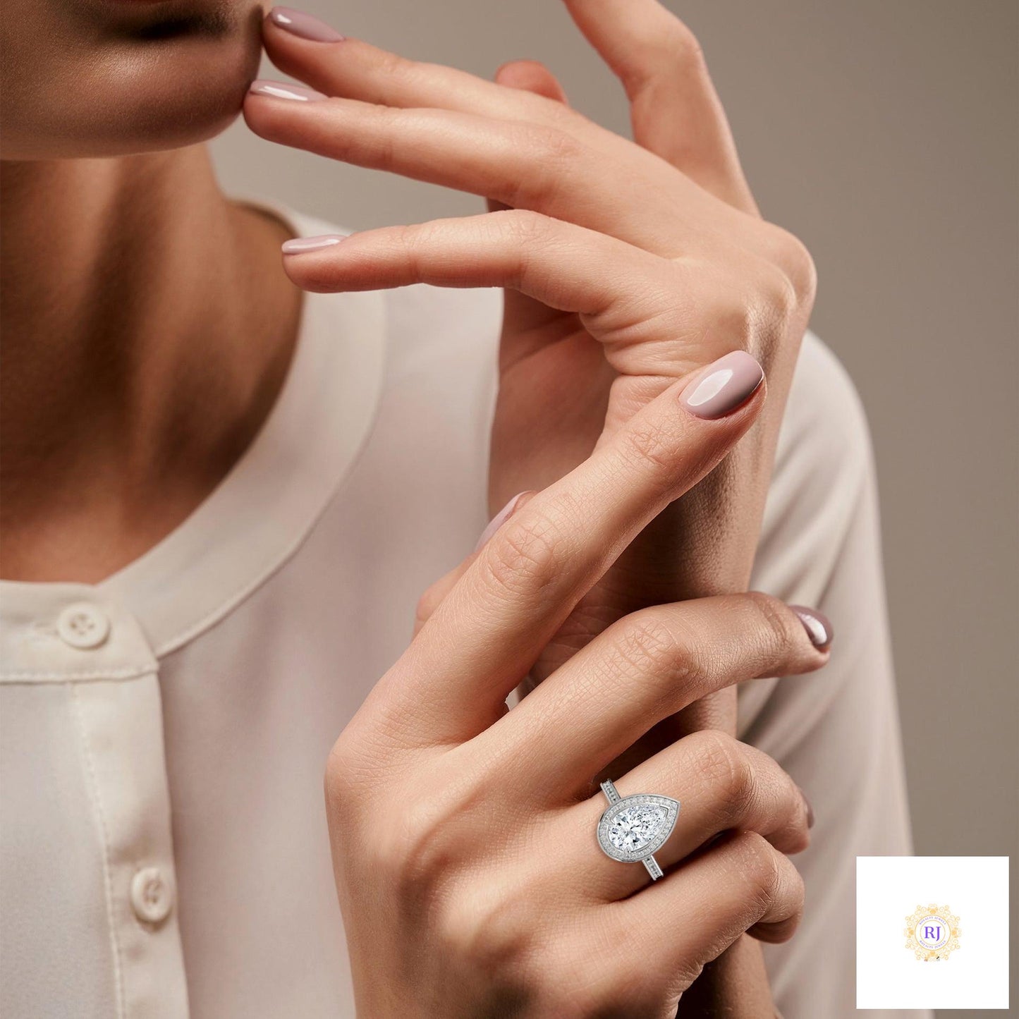 2.35 Ct. Pear Halo Lab Diamond Engagement Ring