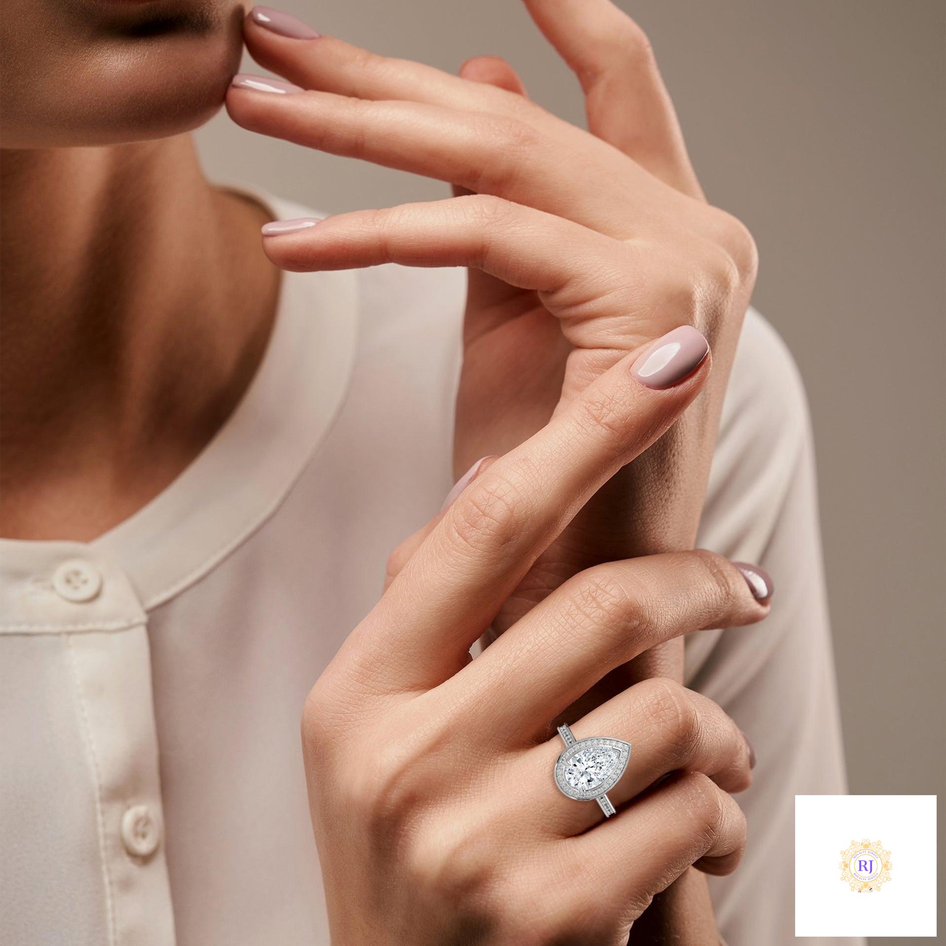 2.35 Ct. Pear Halo Lab Diamond Engagement Ring