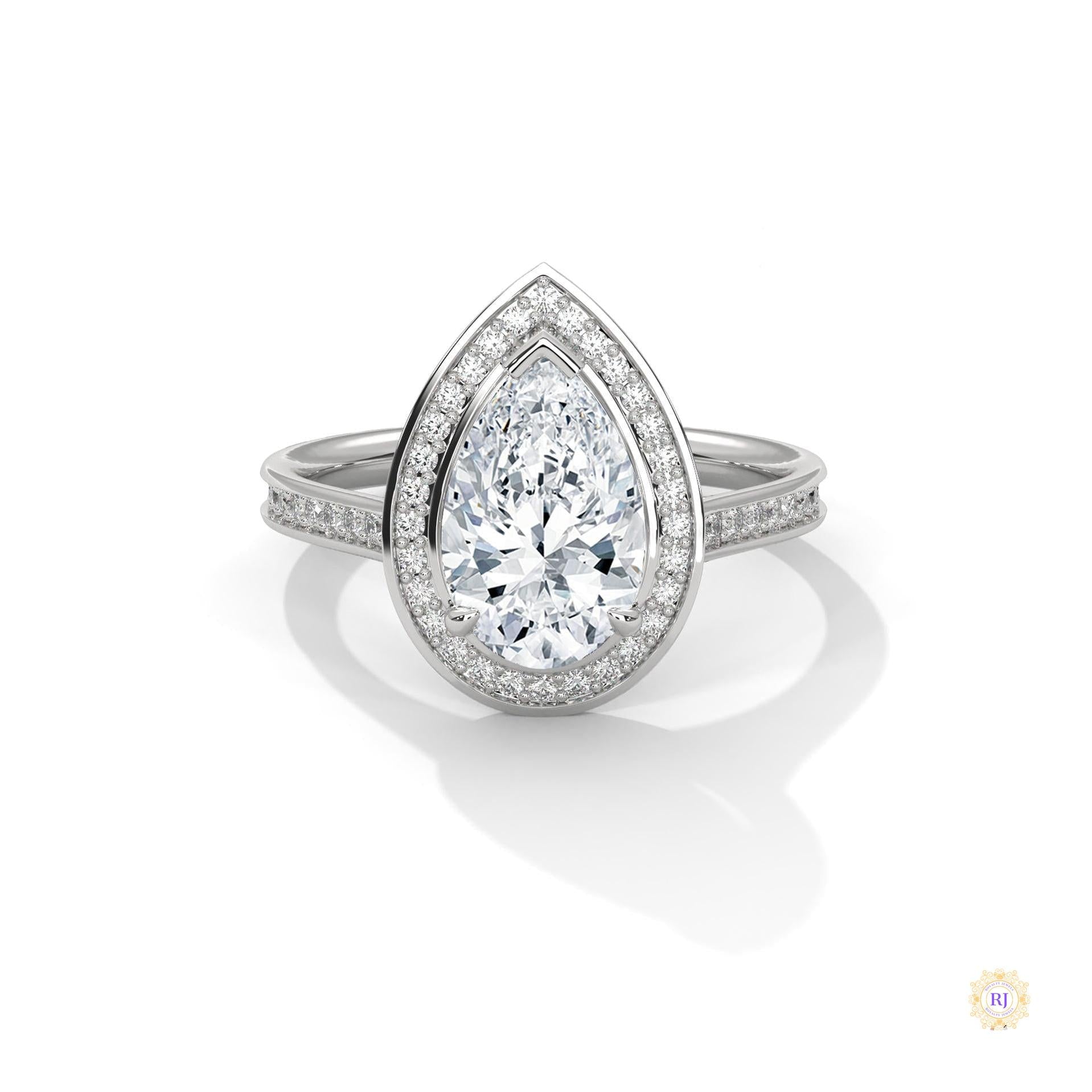 2.35 Ct. Pear Halo Lab Diamond Engagement Ring