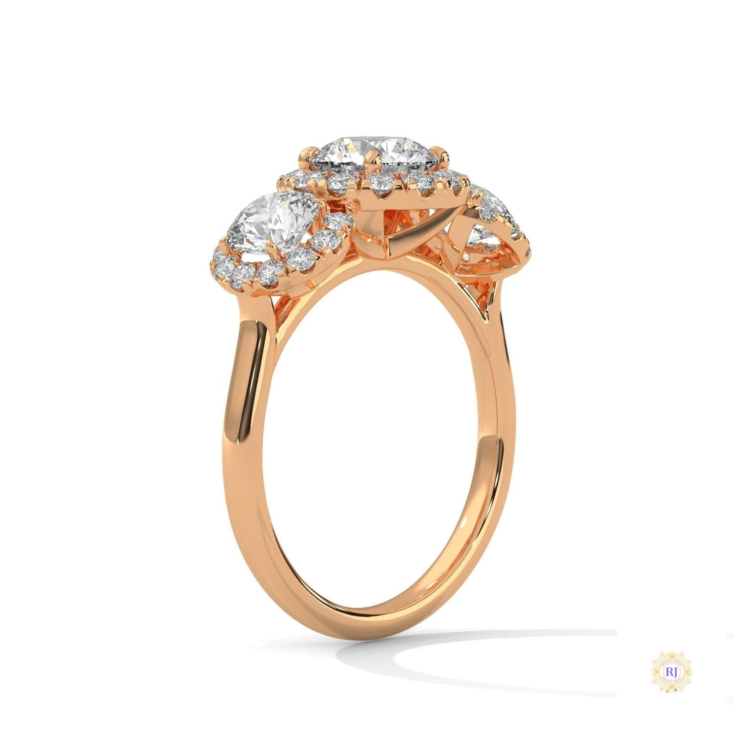 2.55 Ct. Three-Stone Halo Lab Diamond Ring