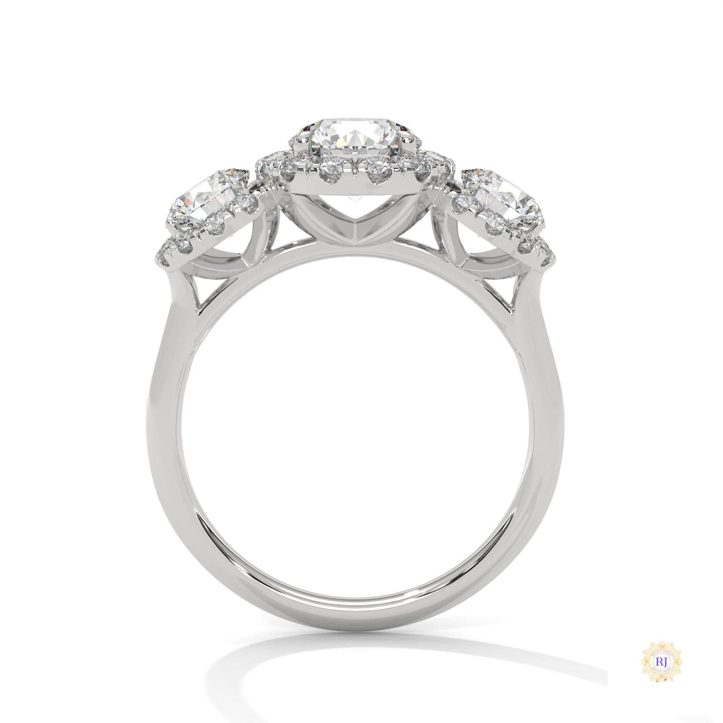 2.55 Ct. Three-Stone Halo Lab Diamond Ring
