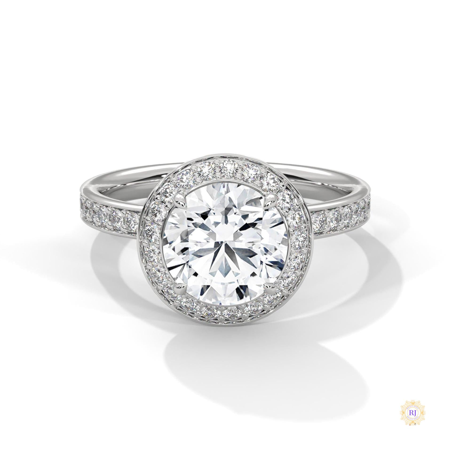 2.70 Ct. Lab Diamond Halo Ring – Round with Pavé Band