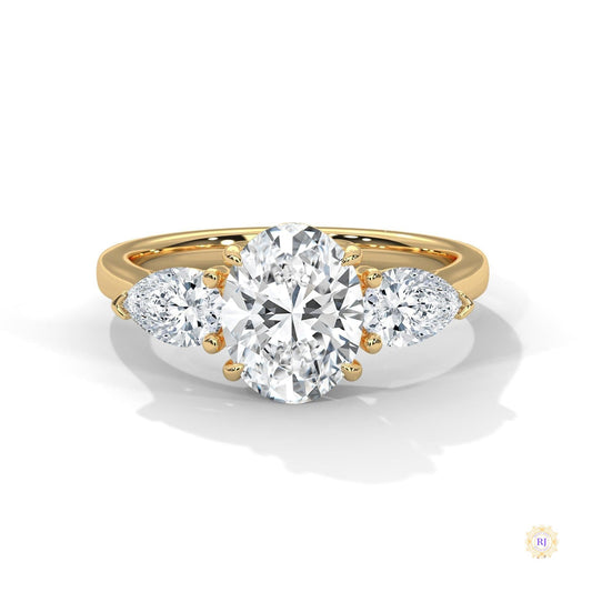 3 Ct. Oval Lab Diamond Ring – Three-Stone Pear Accents