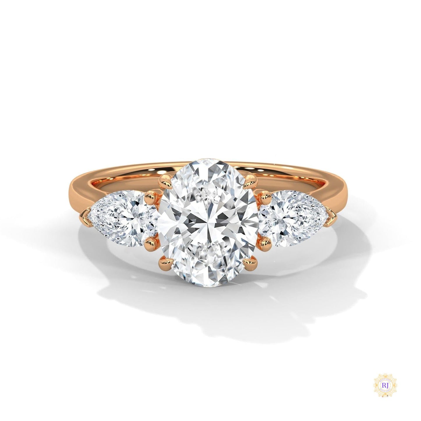 3 Ct. Oval Lab Diamond Ring – Three-Stone Pear Accents