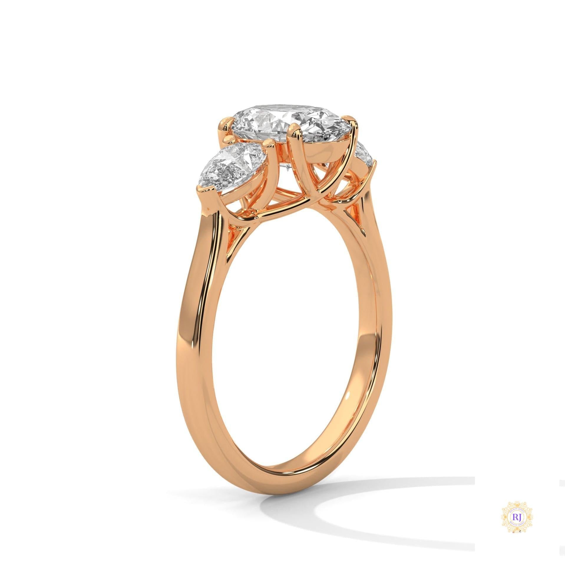 3 Ct. Oval Lab Diamond Ring – Three-Stone Pear Accents