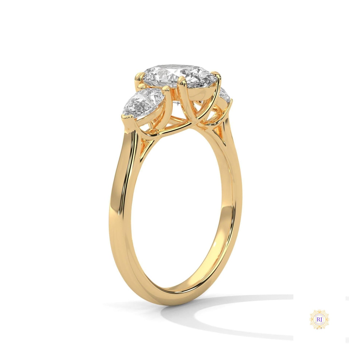 3 Ct. Oval Lab Diamond Ring – Three-Stone Pear Accents
