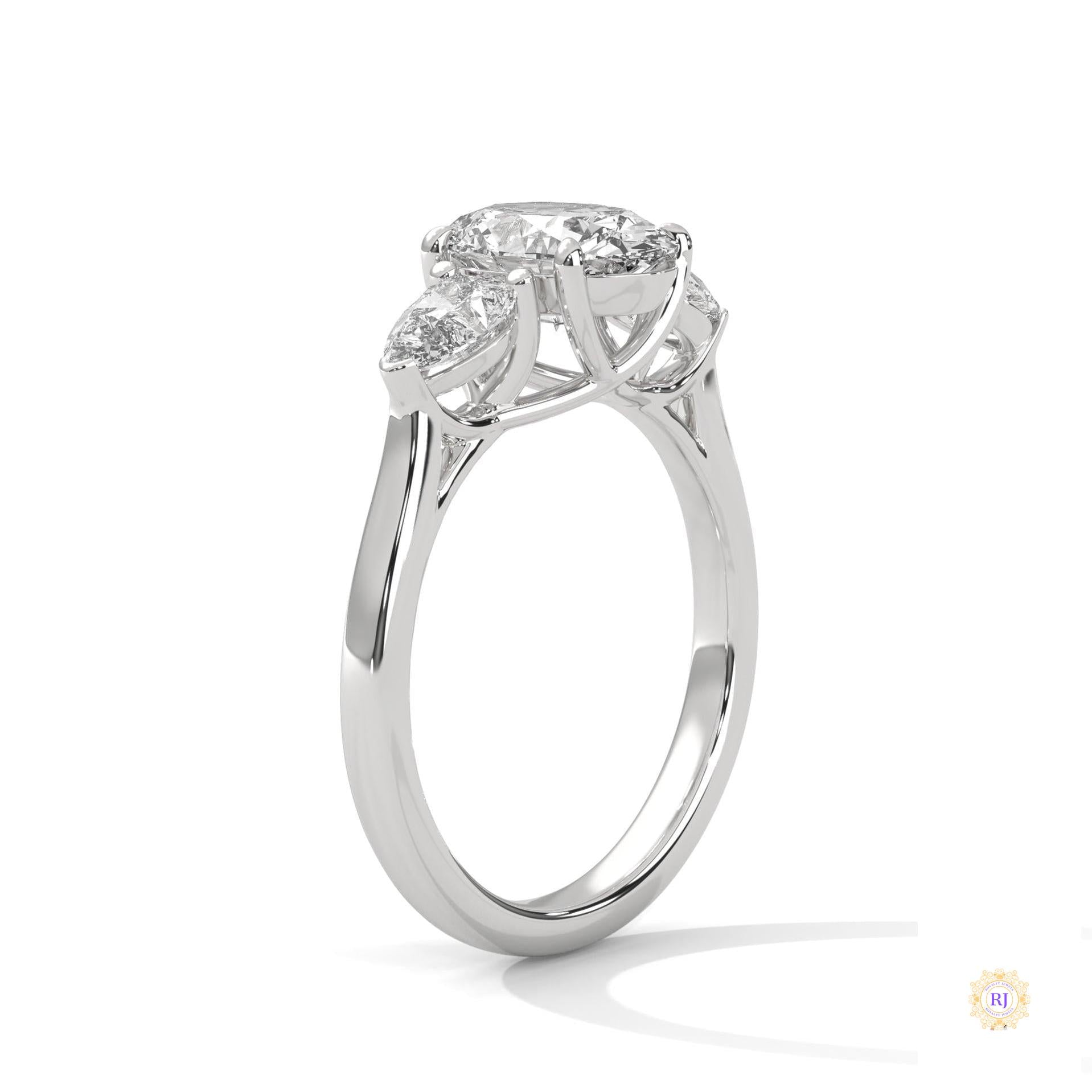 3 Ct. Oval Lab Diamond Ring – Three-Stone Pear Accents