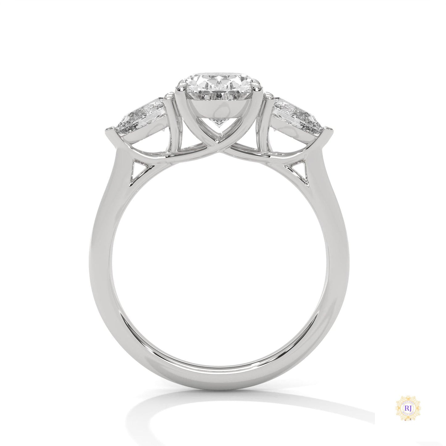 3 Ct. Oval Lab Diamond Ring – Three-Stone Pear Accents