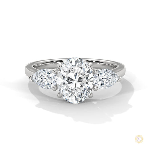 3 Ct. Oval Lab Diamond Ring – Three-Stone Pear Accents